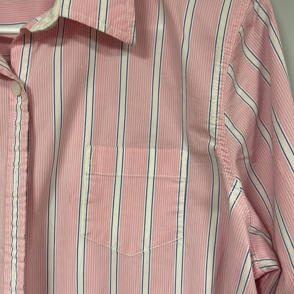 L.L. Bean Pink/ white/ blue  Striped Button-Up shirt/ blouse, Large, cotton - Picture 3 of 8